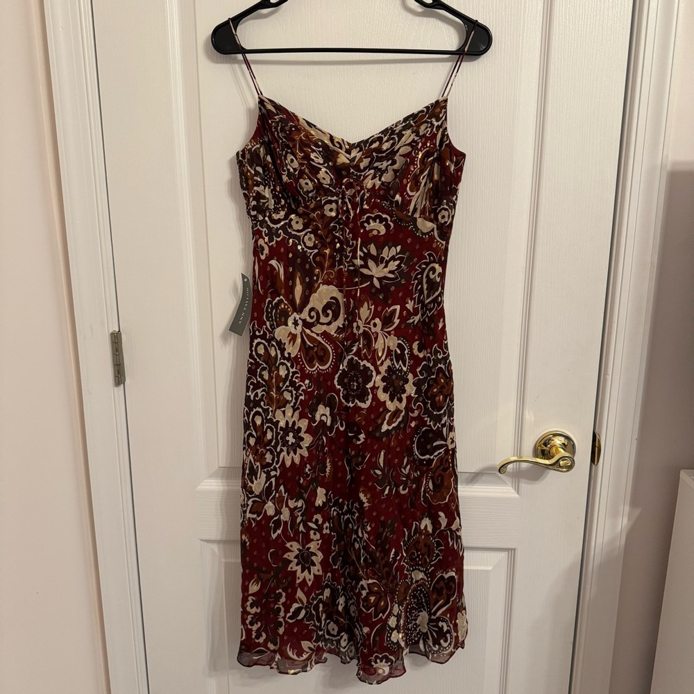 New Ann Taylor Silk Chiffon Burgundy Red and White Sundress NWT